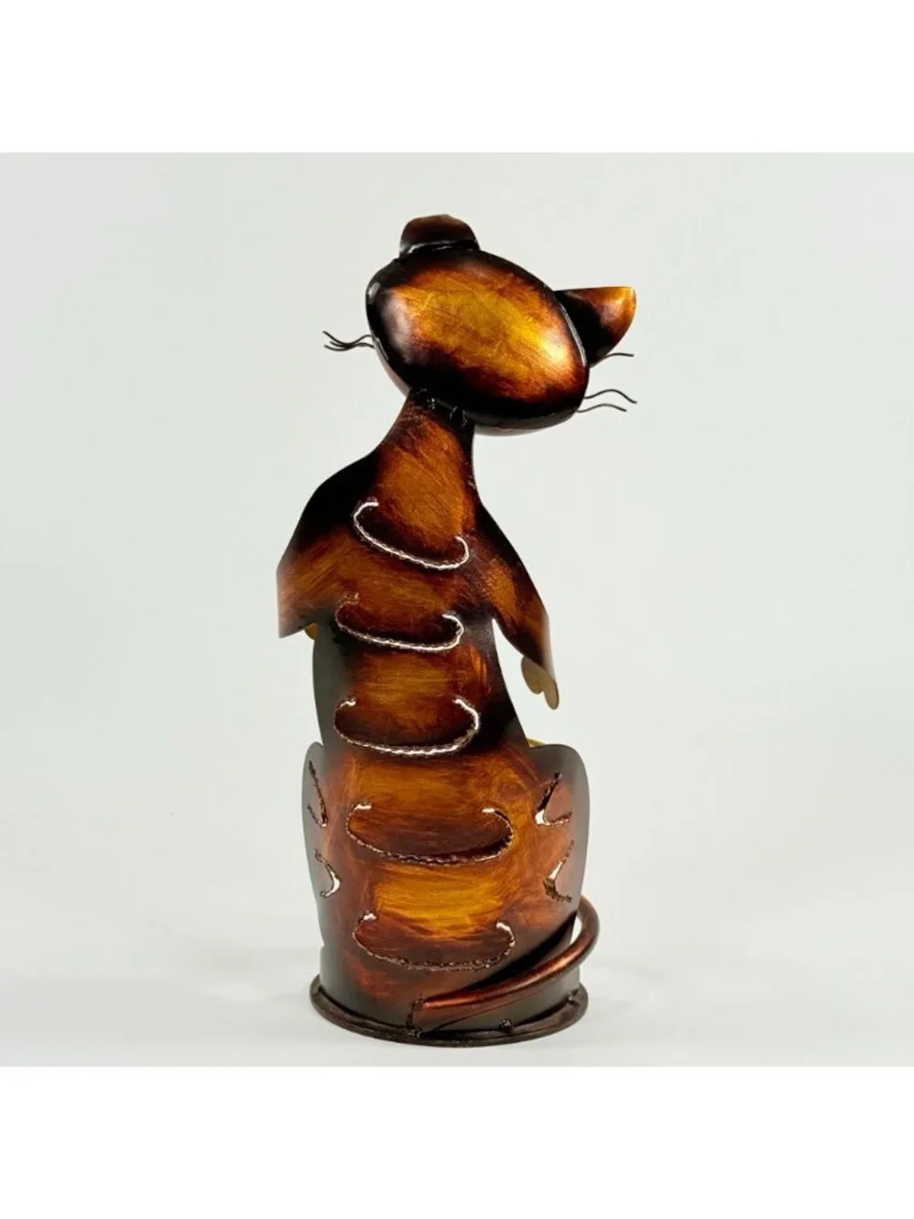 Metal Cat Wine Bottle Holder Whimsical Bronze Tone Rustic Kitchen Bar Decor 13”